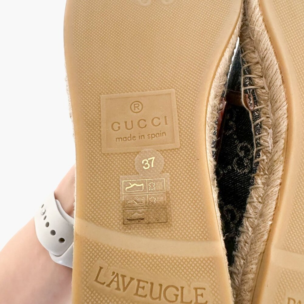 Gucci GG Monogram Espadrille Flats EU 37 US 7 Navy Blue Denim Slip On Rope Shoe - Picture 11 of 11